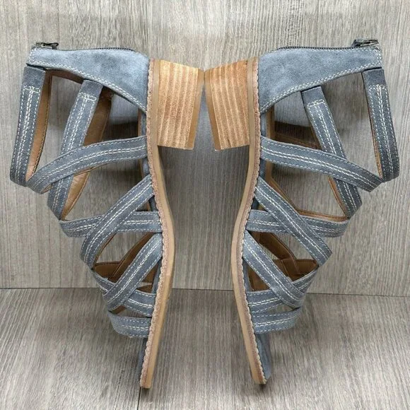 Comfortiva Sandals Women 8M Betha Open Front Stacked Heel Gladiator Leather Gray - Picture 13 of 14